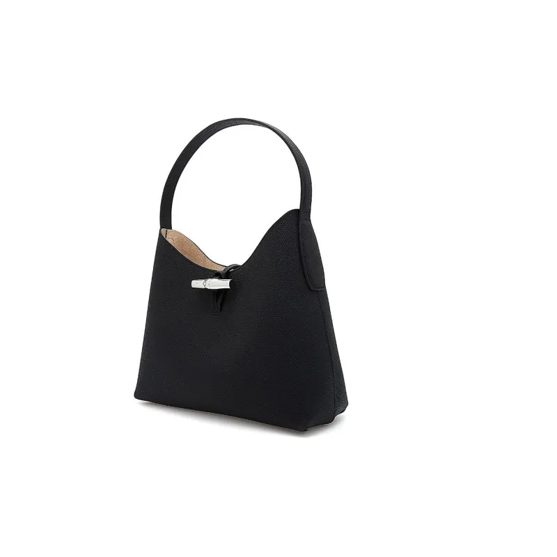 LONGCHAMP Cow Leather Shoulder Bag, Handbag Medium Size Women's Black-1