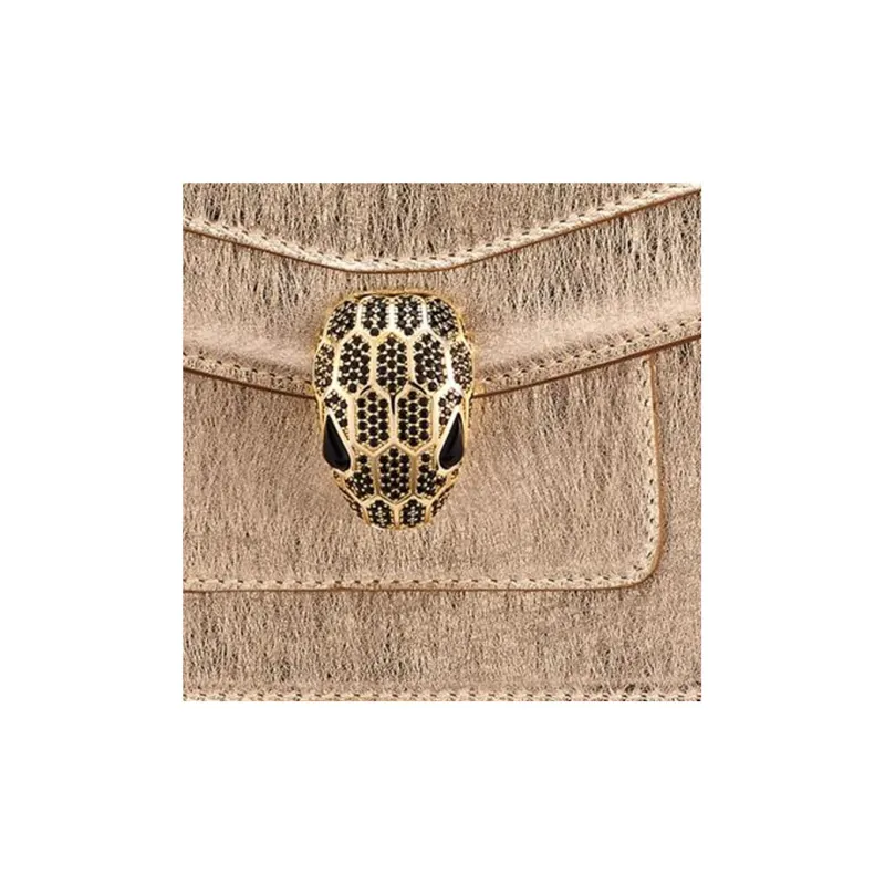 BVLGARI Serpenti Forever Calfskin Shoulder Bag, Crossbody Bag Women's Light Gold-4