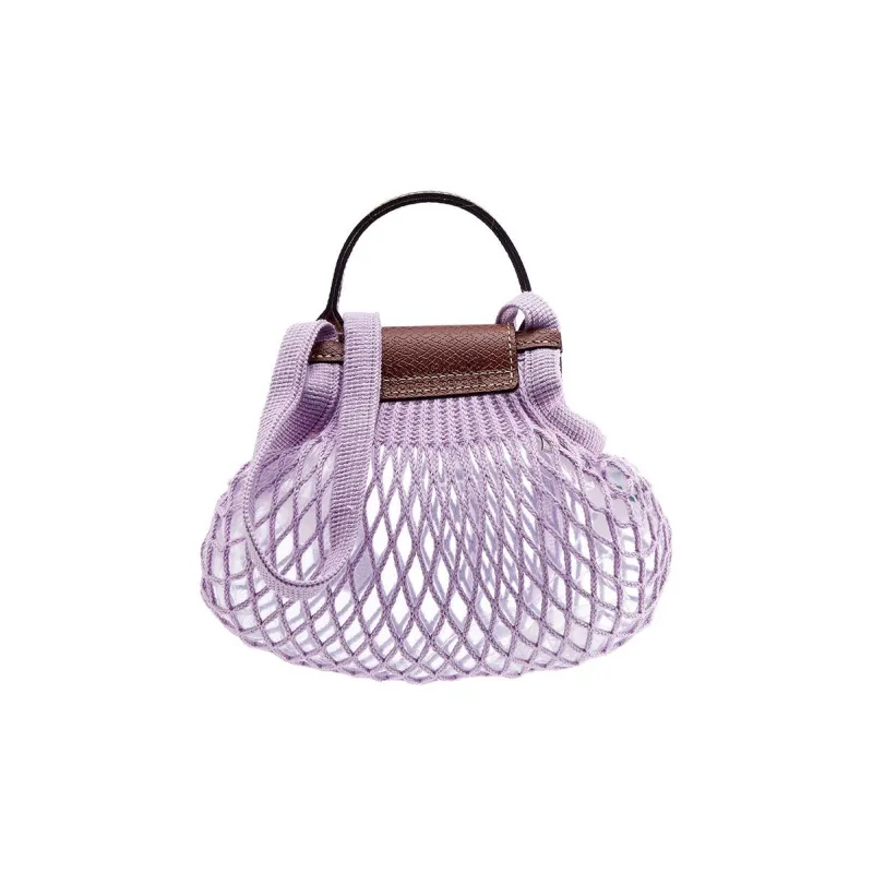 LONGCHAMP Le Pliage Cotton With Cow Leather Trim Handbag Shoulder Bag Crossbody Bag Mini Women's Purple-2