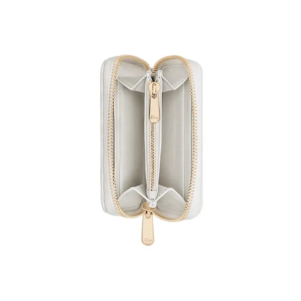 DIOR Lady Dior Sheepskin Wallet Small Size Women's Milk White-3