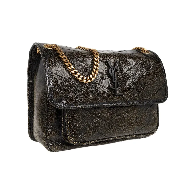 SAINT LAURENT Niki Cow Leather Chain Crossbody Bag Shoulder Bag Medium Size Women's Black Yellow-2
