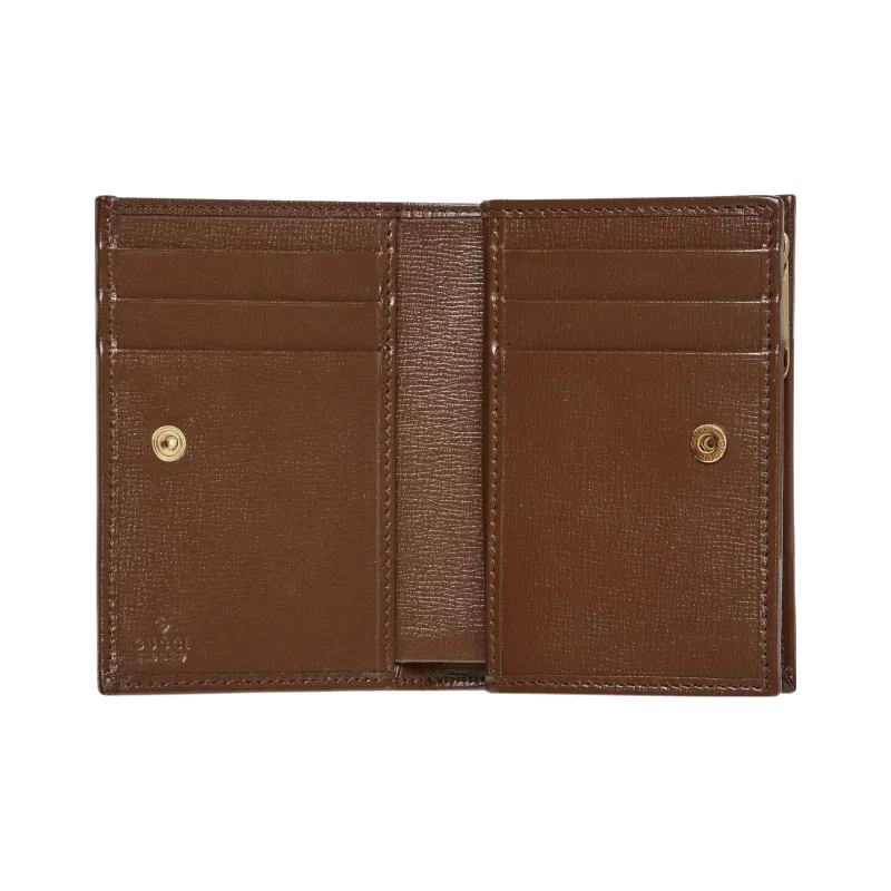 GUCCI Horsebit 1955 Canvas With Leather Card Holder, Wallet Regular Women's Ebony/Brown-5