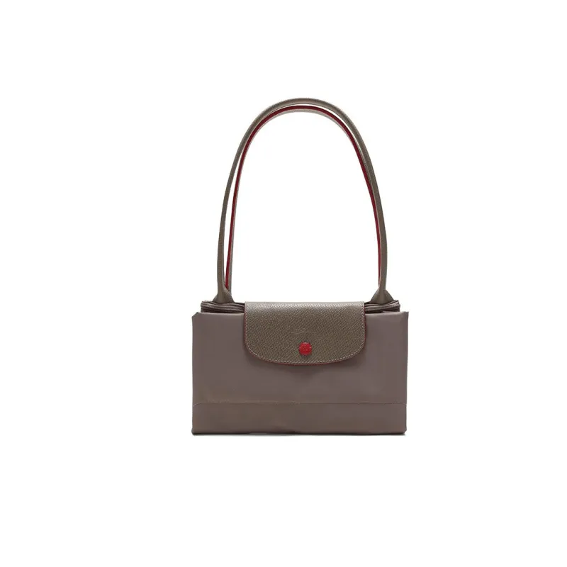 LONGCHAMP Le Pliage Club Cowhide Patchwork Canvas Dumpling Bag Shoulder Bag Women's Light Brown Milk Tea-4