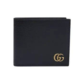 GUCCI Black Leather GG Marmont Large Bi Fold Wallet