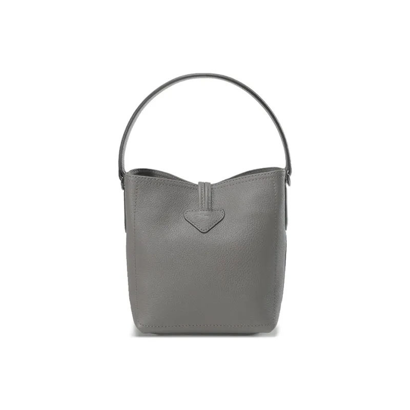 LONGCHAMP Roseau Essential Cow Leather Bucket Bag, One Shoulder Handbag Mini Women's Gray-2