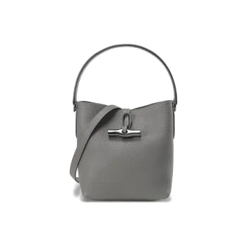 LONGCHAMP Roseau Essential Cow Leather Bucket Bags One Shoulder Handbags Mini Women's Gray