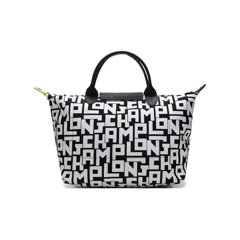 LONGCHAMP Le Pliage Polyamide Canvas Fabric Canvas Bag, Shoulder Bag, Crossbody Bag, Handbag Women's Black White-3