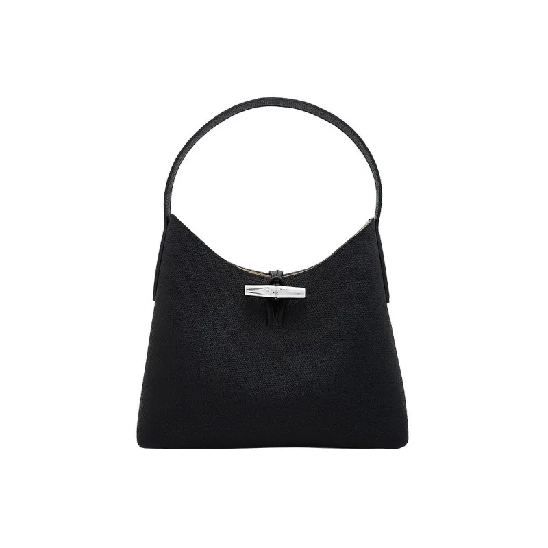 LONGCHAMP Cow Leather Shoulder Bag, Handbag Medium Size Women's Black-0