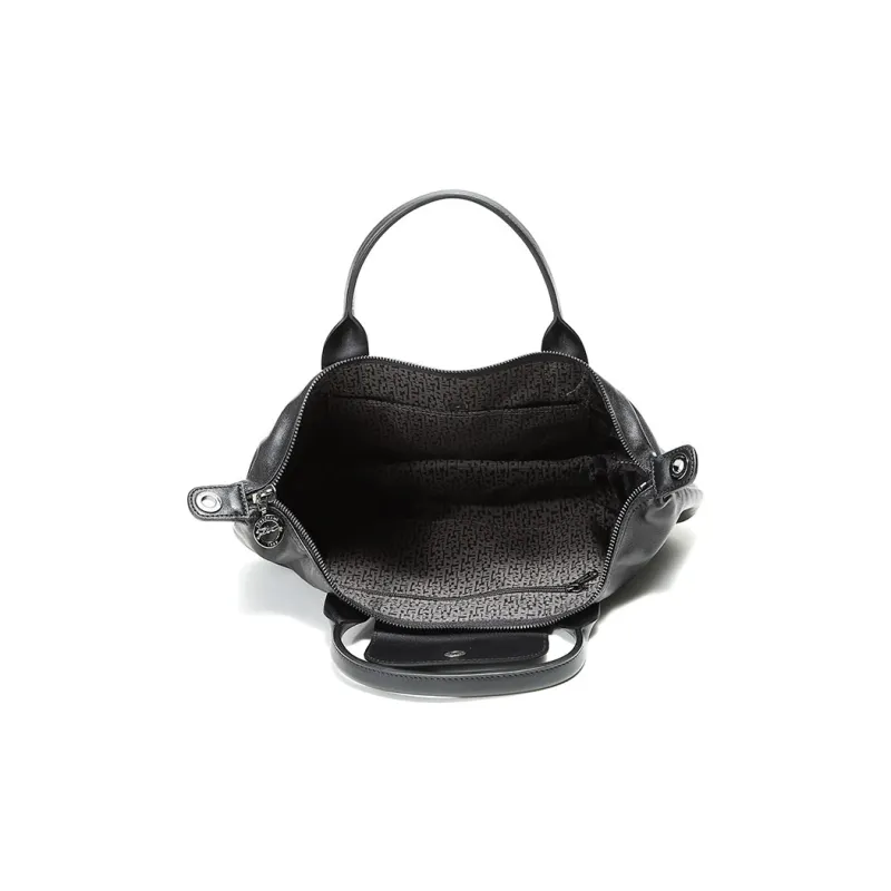 LONGCHAMP Le Pliage Cuir Sheepskin Dumpling Bag, Shoulder Bag, Crossbody Bag, Handbag Trumpets Women's Black-5