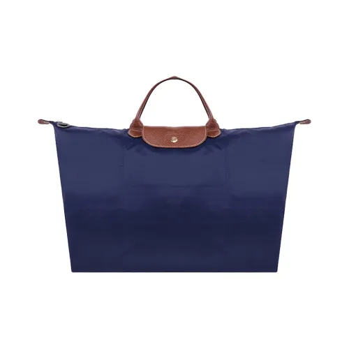 LONGCHAMP Le Pliage Canvas With Large Cow Leather Canvas Bag Travel Bag Handbag Large Size Women's Navy