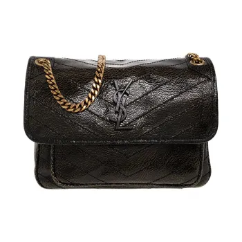 SAINT LAURENT Niki Cow Leather Chain Crossbody Bag Shoulder Bag Medium Size Women's Black Yellow