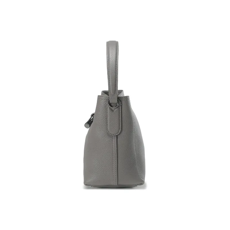 LONGCHAMP Roseau Essential Cow Leather Bucket Bag, One Shoulder Handbag Mini Women's Gray-3