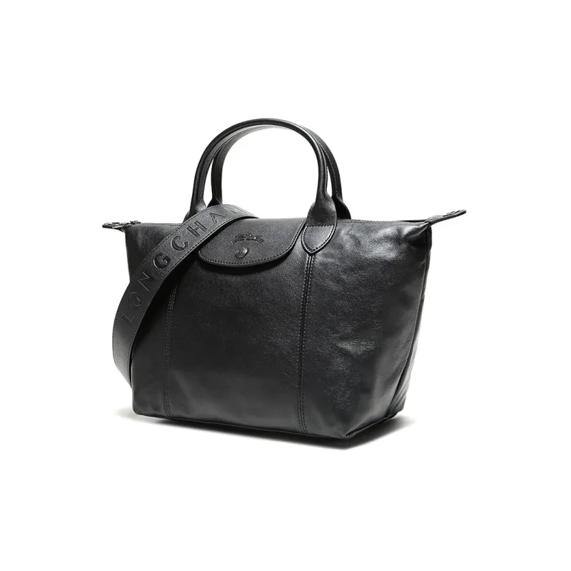LONGCHAMP Le Pliage Cuir Sheepskin Dumpling Bag, Shoulder Bag, Crossbody Bag, Handbag Trumpets Women's Black-1