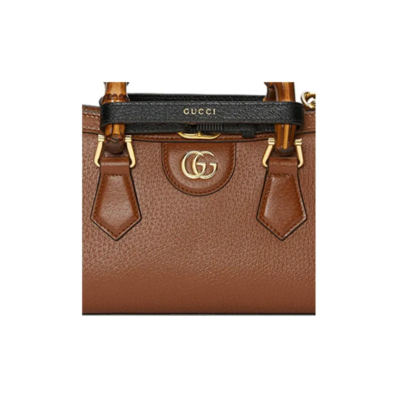 GUCCI Diana Leather Portable Crossbody Bag Shoulder Bag Small Size Women's Brown-9