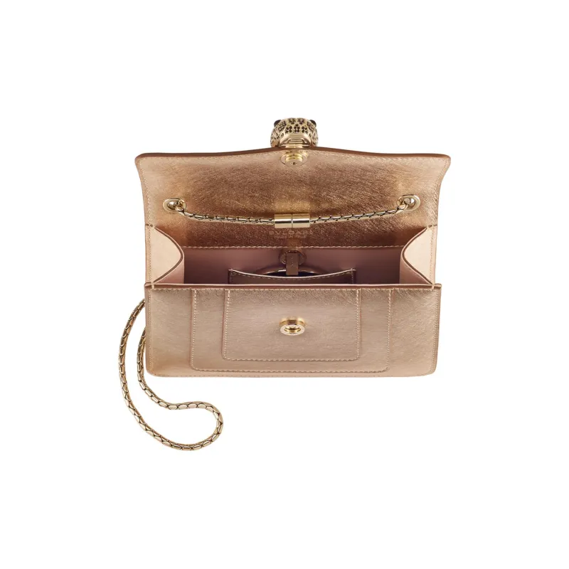 BVLGARI Serpenti Forever Calfskin Shoulder Bag, Crossbody Bag Women's Light Gold-3