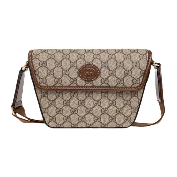 GUCCI Cowhide Patchwork Canvas Crossbody Bag, Shoulder Bag Men's