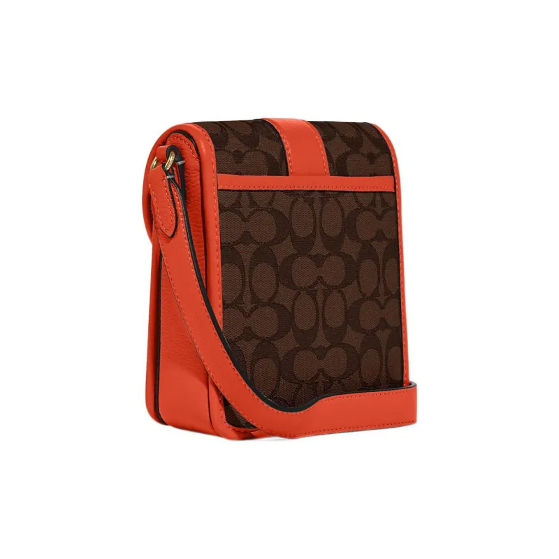 COACH Lonnie Jacquard Fabric With Pebbled Leather Shoulder Bag, Crossbody Bag Mini Women's Brown & Mango-1
