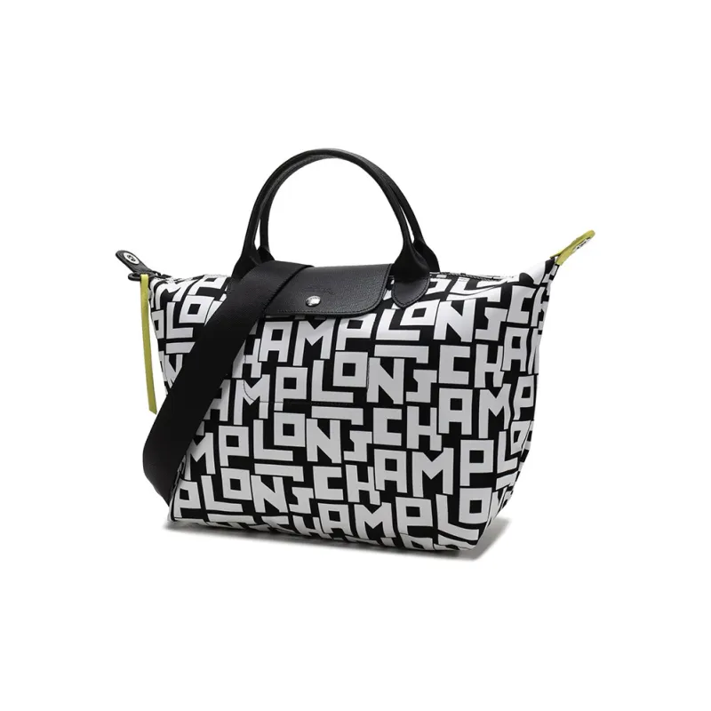 LONGCHAMP Le Pliage Polyamide Canvas Fabric Canvas Bag, Shoulder Bag, Crossbody Bag, Handbag Women's Black White-1