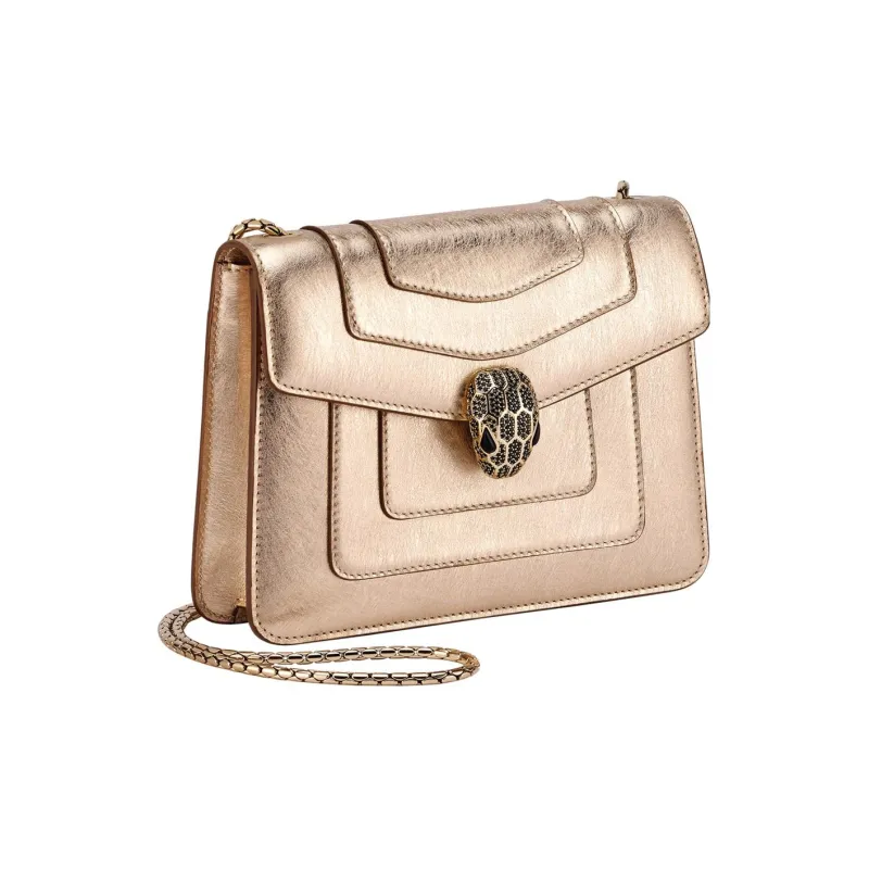 BVLGARI Serpenti Forever Calfskin Shoulder Bag, Crossbody Bag Women's Light Gold-2