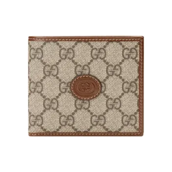 GUCCI Canvas With Leather Trim Card Holder, Wallet, Coin Purse Regular Men's Ebony/Brown