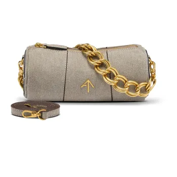 Manu Atelier Cylinder Calfskin Textile Crossbody Bag, Shoulder Bag Women's Gray