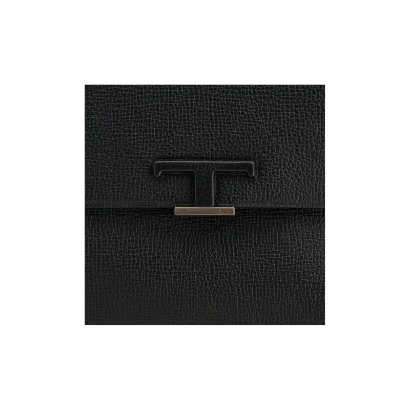 TOD'S Timeless Leather Briefcase Shoulder Bag Crossbody Bag Handbag Small Size Men's Black-5