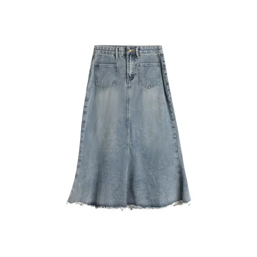 WOWI Denim Long Skirts Women's Blue