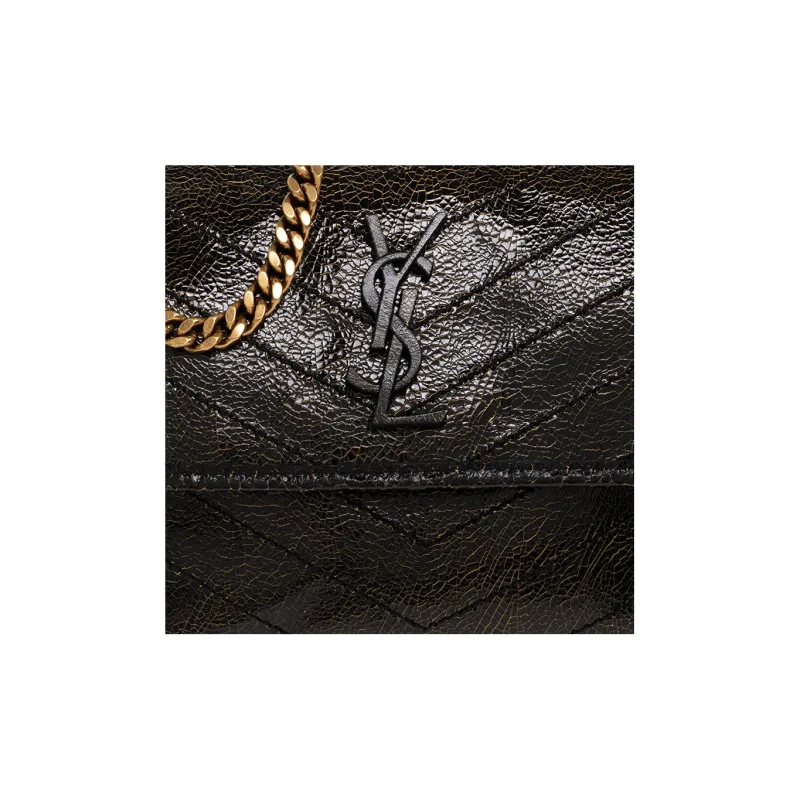 SAINT LAURENT Niki Cow Leather Chain Crossbody Bag Shoulder Bag Medium Size Women's Black Yellow-3