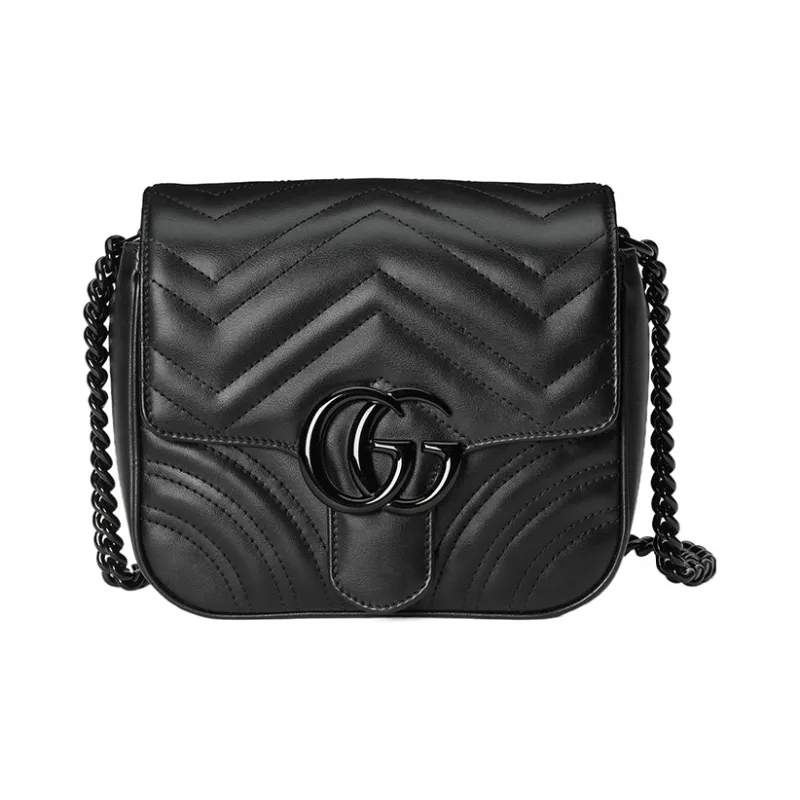 GUCCI GG Marmont Leather Portable Crossbody Bag, Shoulder Bag Women's Black-0