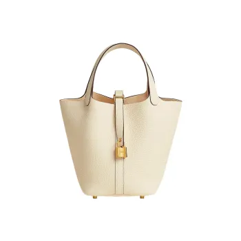 HERMES Picotin Lock Clemence Bullock Leather Basket Bag Handbag Bucket Bag 18 Women's I2 Nata Cream White