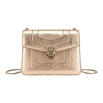 BVLGARI Serpenti Forever Calfskin Shoulder Bag, Crossbody Bag Women's Light Gold