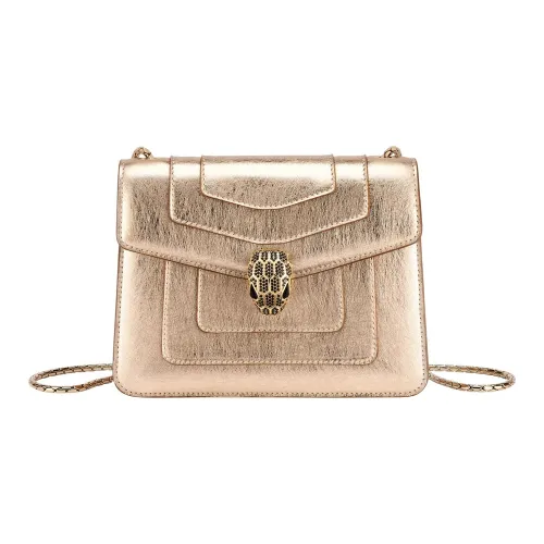BVLGARI Serpenti Forever Calfskin Shoulder Bag, Crossbody Bag Women's Light Gold