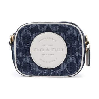 COACH Dempsey Jacquard Fabric With Leather Camera Bag Shoulder Bag Crossbody Bag Small Size Women's Denim Blue