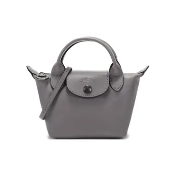 LONGCHAMP Le Pliage Cuir Sheepskin Dumpling Bag, Handbag, Shoulder Bag, Crossbody Bag Mini Women's Streptopelia Gray