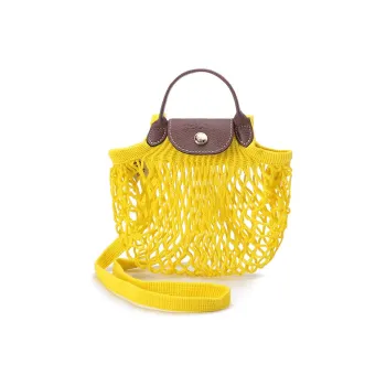 LONGCHAMP Le Pliage Cotton With Leather Handbag, Shoulder Bag, Crossbody Bag Women's Yellow
