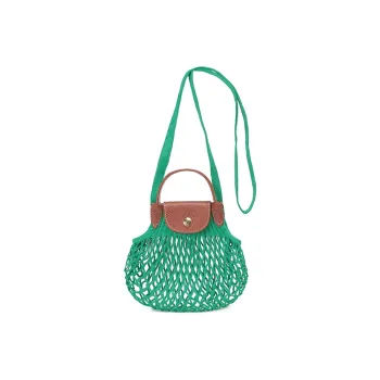 LONGCHAMP Le Pliage Cotton With Cow Leather Trim Handbag Shoulder Bag Crossbody Bag Extra Small Women's Green & Brown