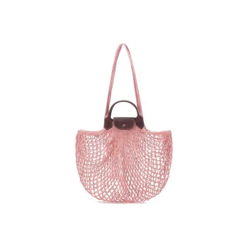 LONGCHAMP Le Pliage Fabric Mesh Pocket With Leather Handbag Large Size Women's Pink