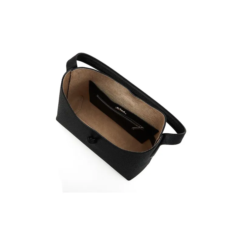 LONGCHAMP Cow Leather Shoulder Bag, Handbag Medium Size Women's Black-5