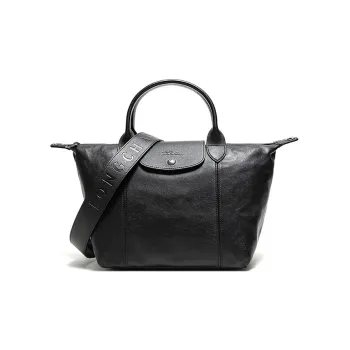 LONGCHAMP Le Pliage Cuir Sheepskin Dumpling Bag, Shoulder Bag, Crossbody Bag, Handbag Small Size Women's Black