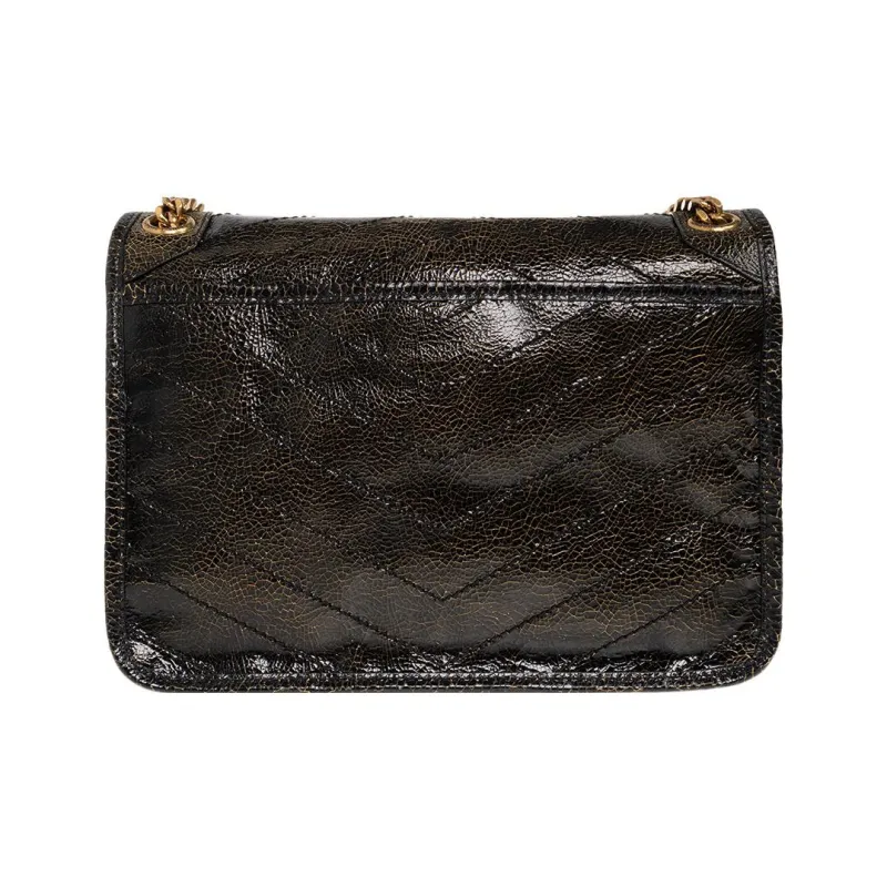 SAINT LAURENT Niki Cow Leather Chain Crossbody Bag Shoulder Bag Medium Size Women's Black Yellow-1