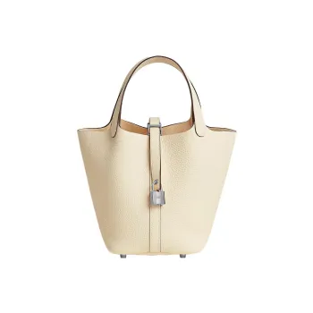 HERMES Picotin Lock Clemence Bullock Leather Basket Bag Handbag Bucket Bag 18 Women's I2 Nata Cream White