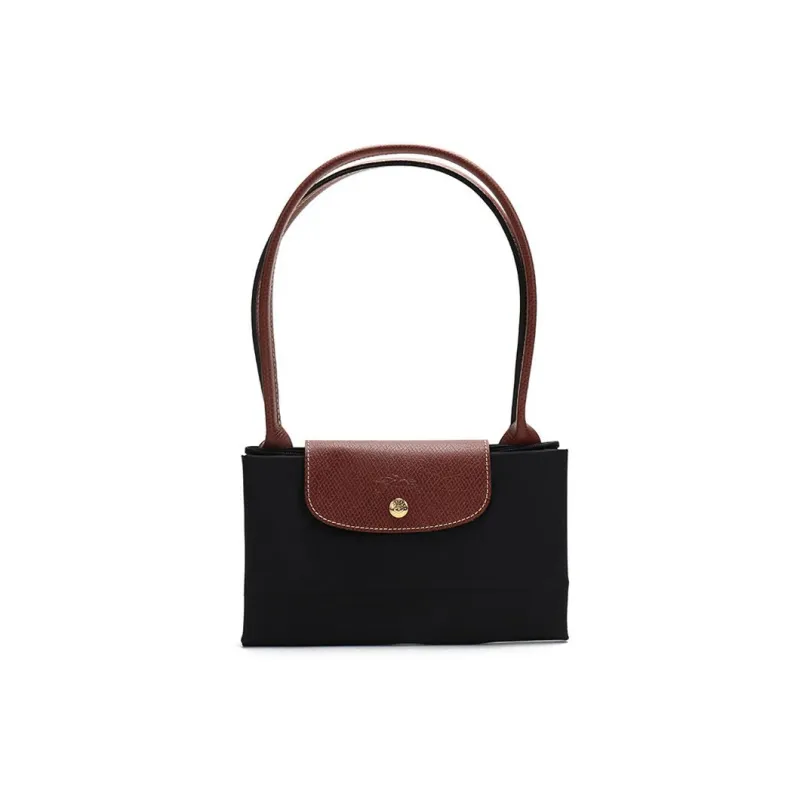 LONGCHAMP Le Pliage Canvas With Leather Canvas Bag Totes Shopping Bag One Shoulder Handbags Large Size Women's Black-4