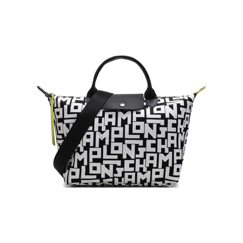 LONGCHAMP Le Pliage Polyamide Canvas Fabric Canvas Bag, Shoulder Bag, Crossbody Bag, Handbag Women's Black White-0