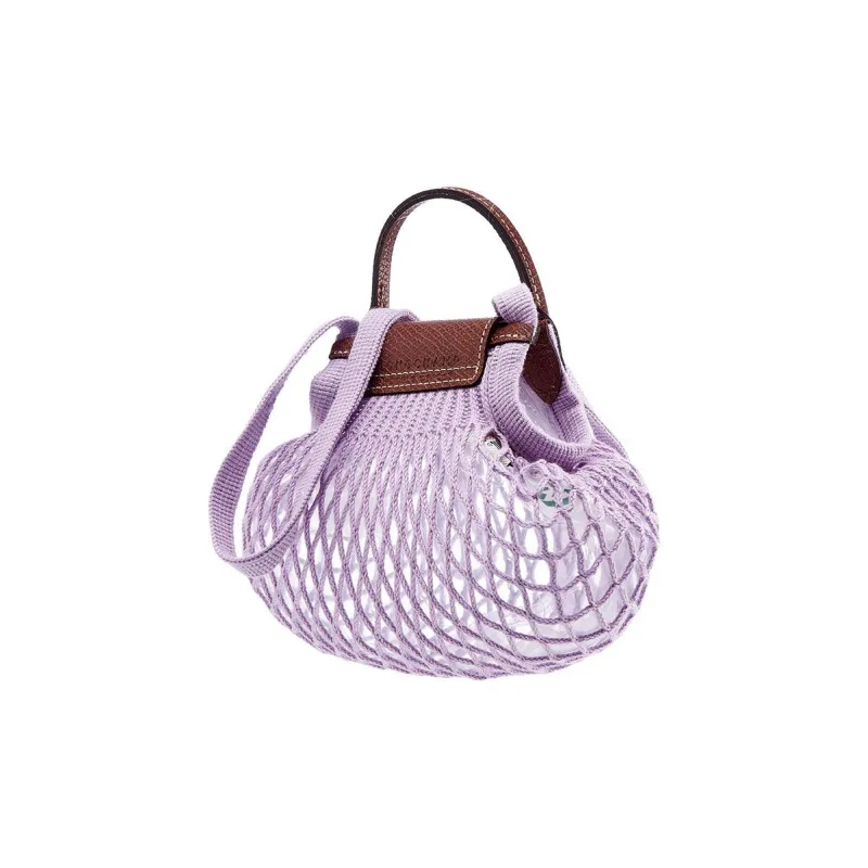 LONGCHAMP Le Pliage Cotton With Cow Leather Trim Handbag Shoulder Bag Crossbody Bag Mini Women's Purple-3