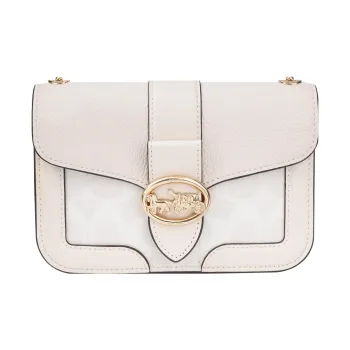 COACH Georgie Coated Canvas With Leather Small Square Bag Shoulder Bag Crossbody Bag Small Size Women's Ecru