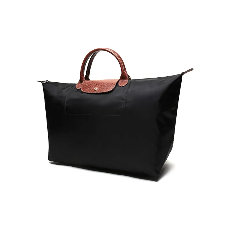 LONGCHAMP Le Pliage Recycled Polyamide Canvas With Cow Leather Canvas Bag, Travel Bag, Handbag Tubas Women's Black-1