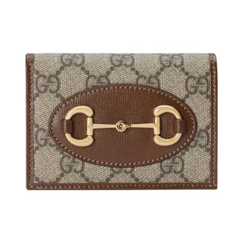 GUCCI Horsebit 1955 Canvas With Leather Card Holder Wallet Regular Women's Ebony/Brown