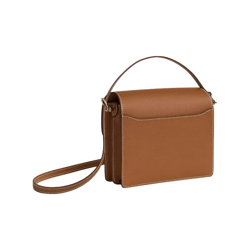 HERMES Roulis Evercolor Calfskin Pig Nose Shoulder Bag, Crossbody Bag Mini Women's 37 Gold Brown-4