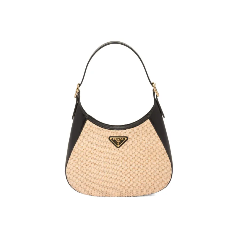 PRADA Straw Woven Fabric With Leather Handbag, Shoulder Bag Women's-0