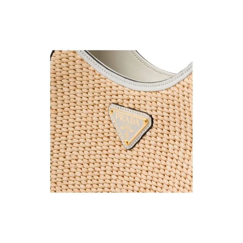 PRADA Straw Woven Fabric With Leather Handbag, Shoulder Bag Women's-4